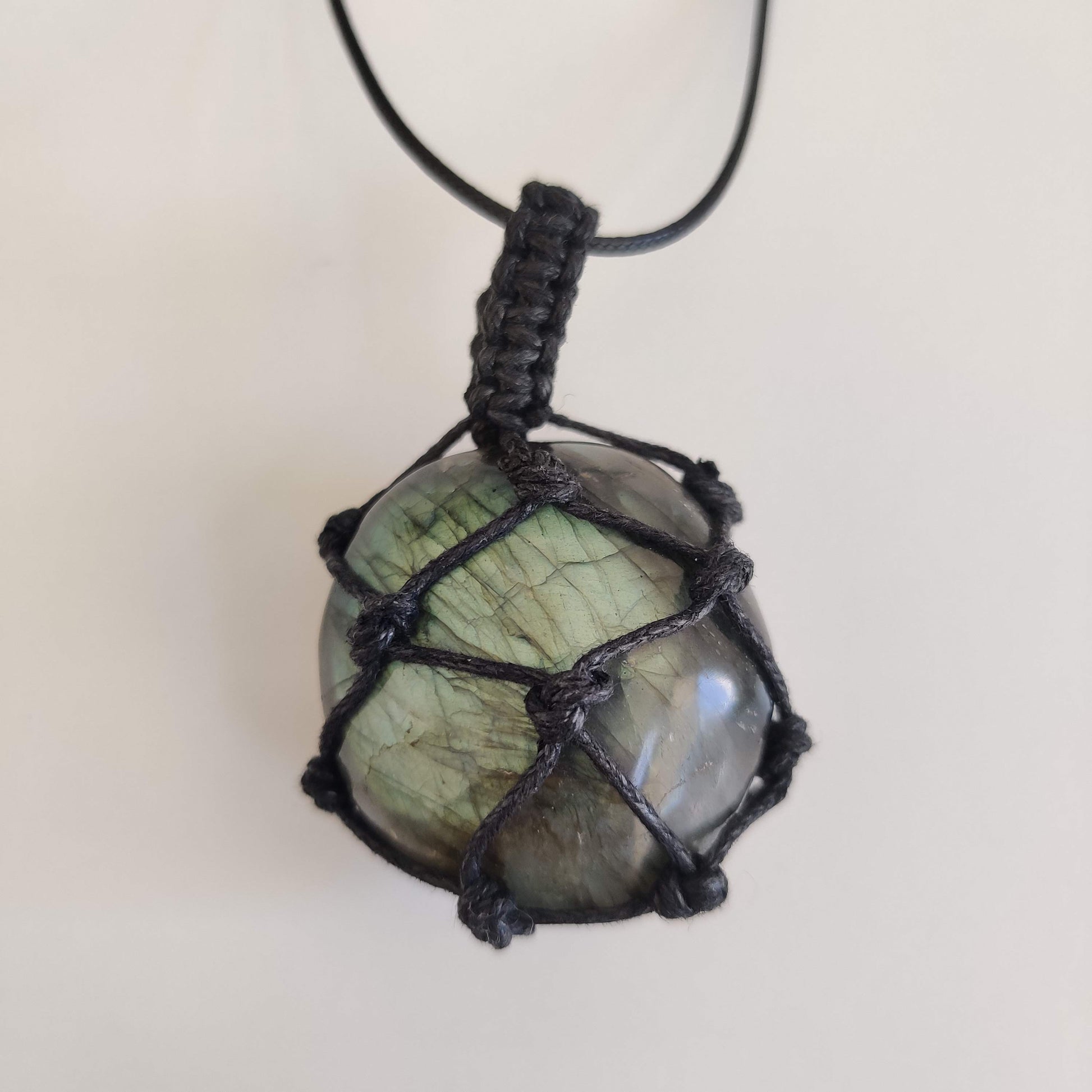 Labradorite Polished Stone Cord-Wrapped Necklace - Rivendell Shop