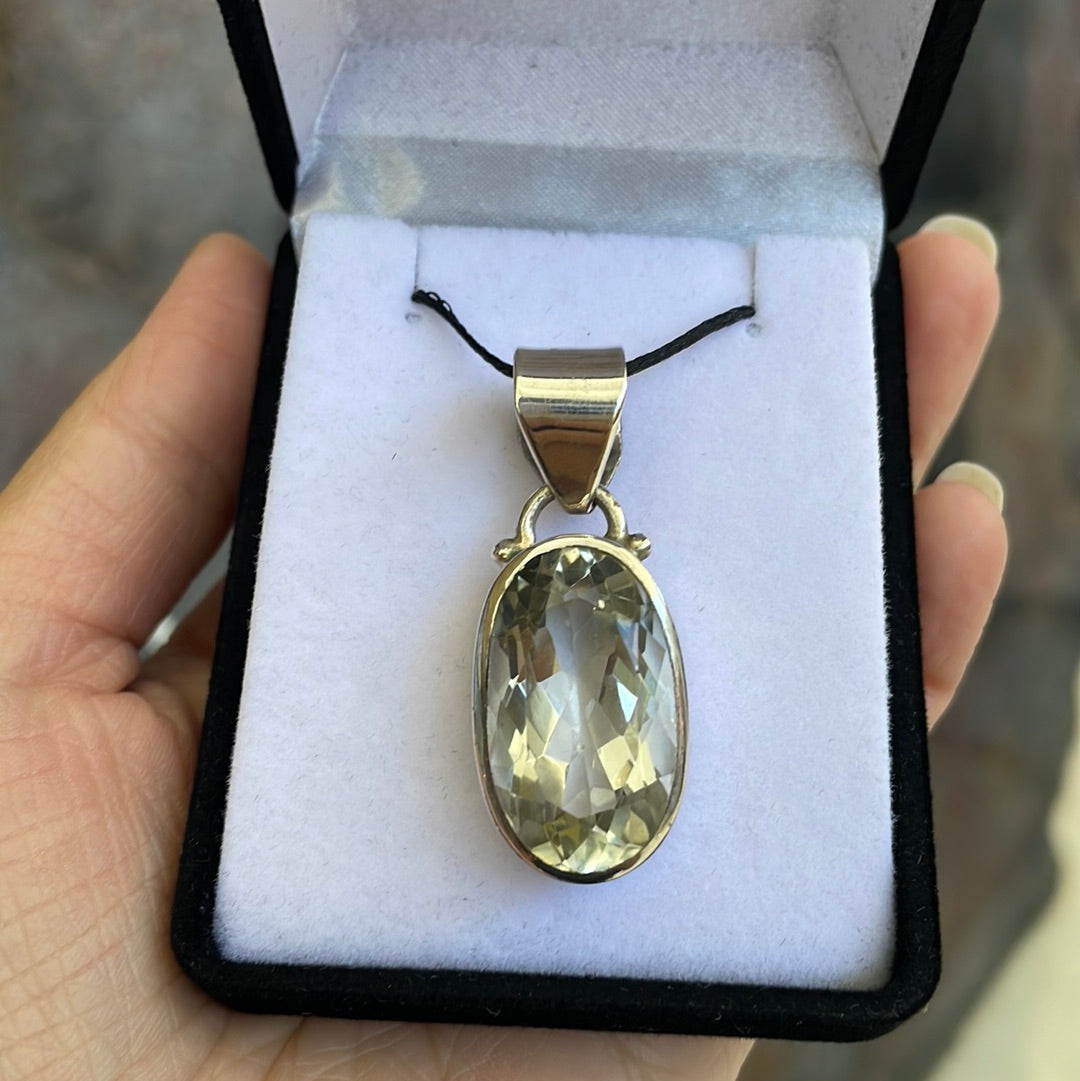 Green amethyst sterling silver pendant - Rivendell Shop