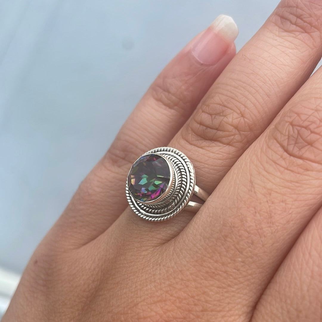 Mystic Topaz Round Sterling Silver ring - Rivendell Shop