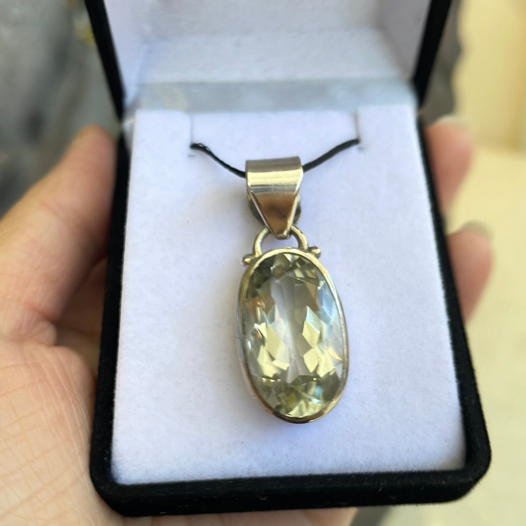 Green amethyst sterling silver pendant - Rivendell Shop