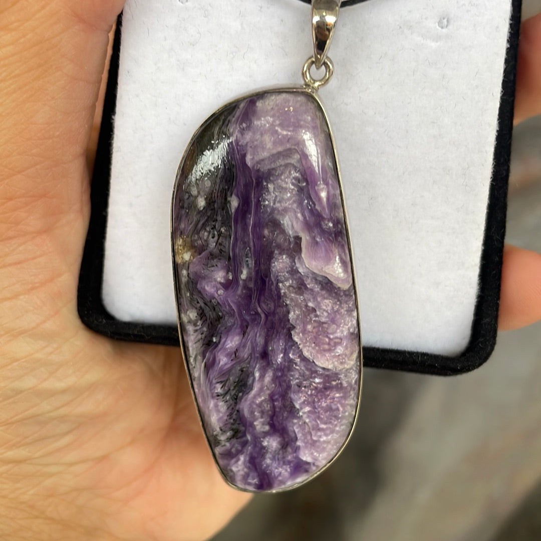 Charoite sterling silver pendant - Rivendell Shop