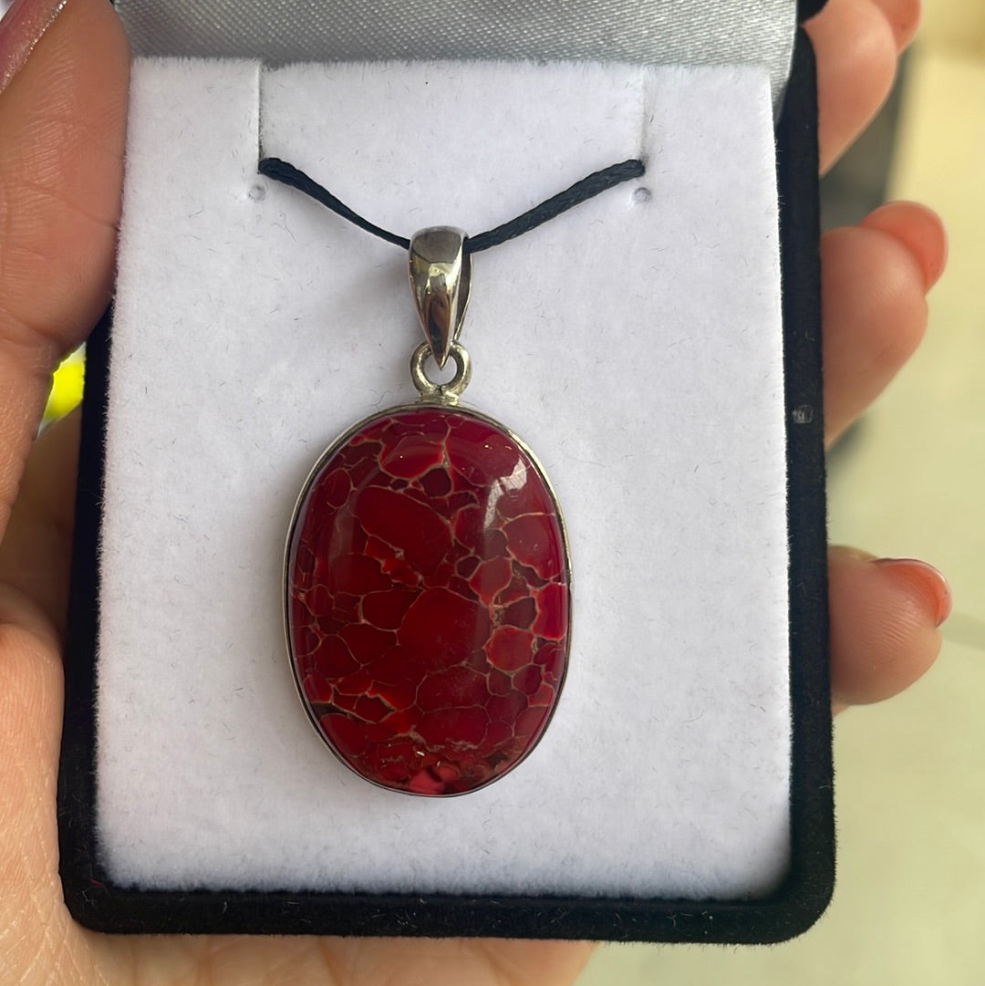 Red turquoise silver pendant - Rivendell Shop