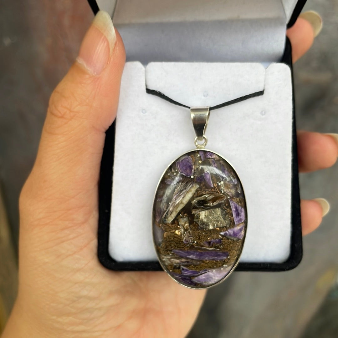 Charoite sterling silver pendant - Rivendell Shop