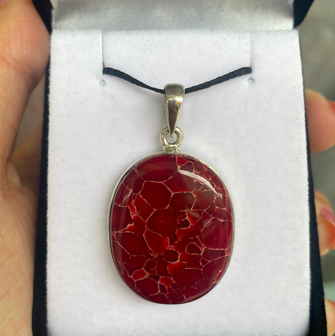 Red turquoise silver pendant - Rivendell Shop