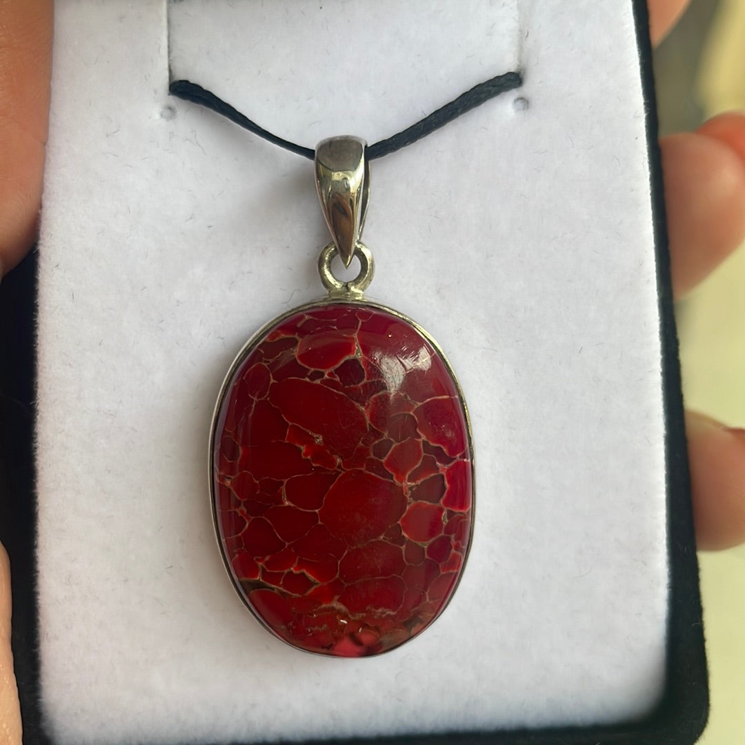 Red turquoise silver pendant - Rivendell Shop