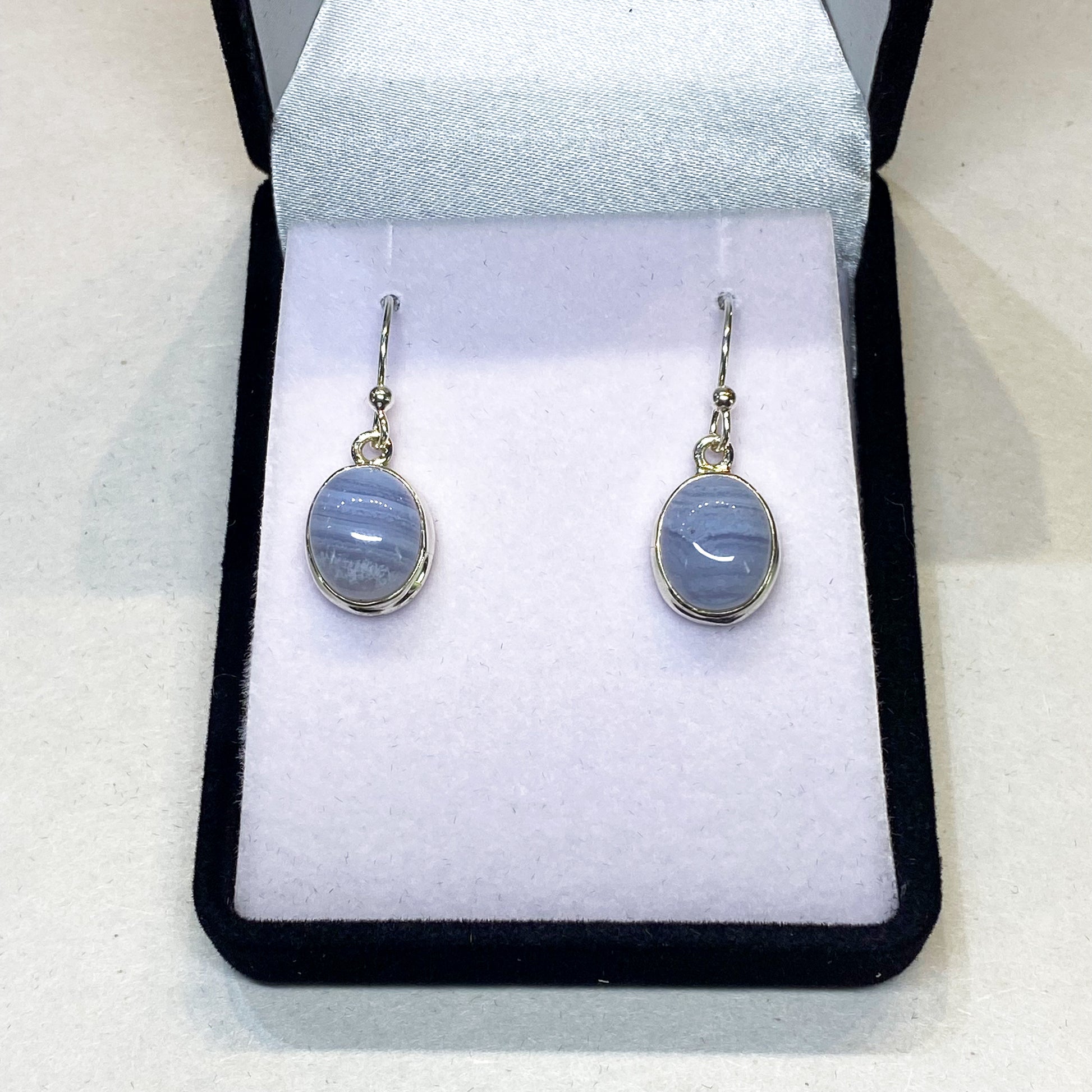 Blue Lace Agate Oval Earrings - Rivendell Shop