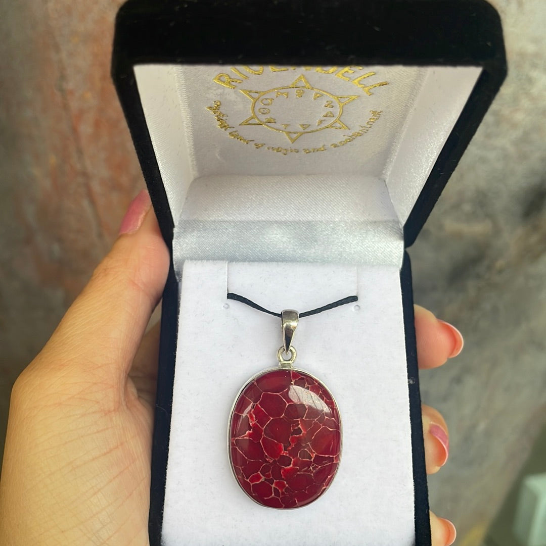 Red turquoise silver pendant - Rivendell Shop