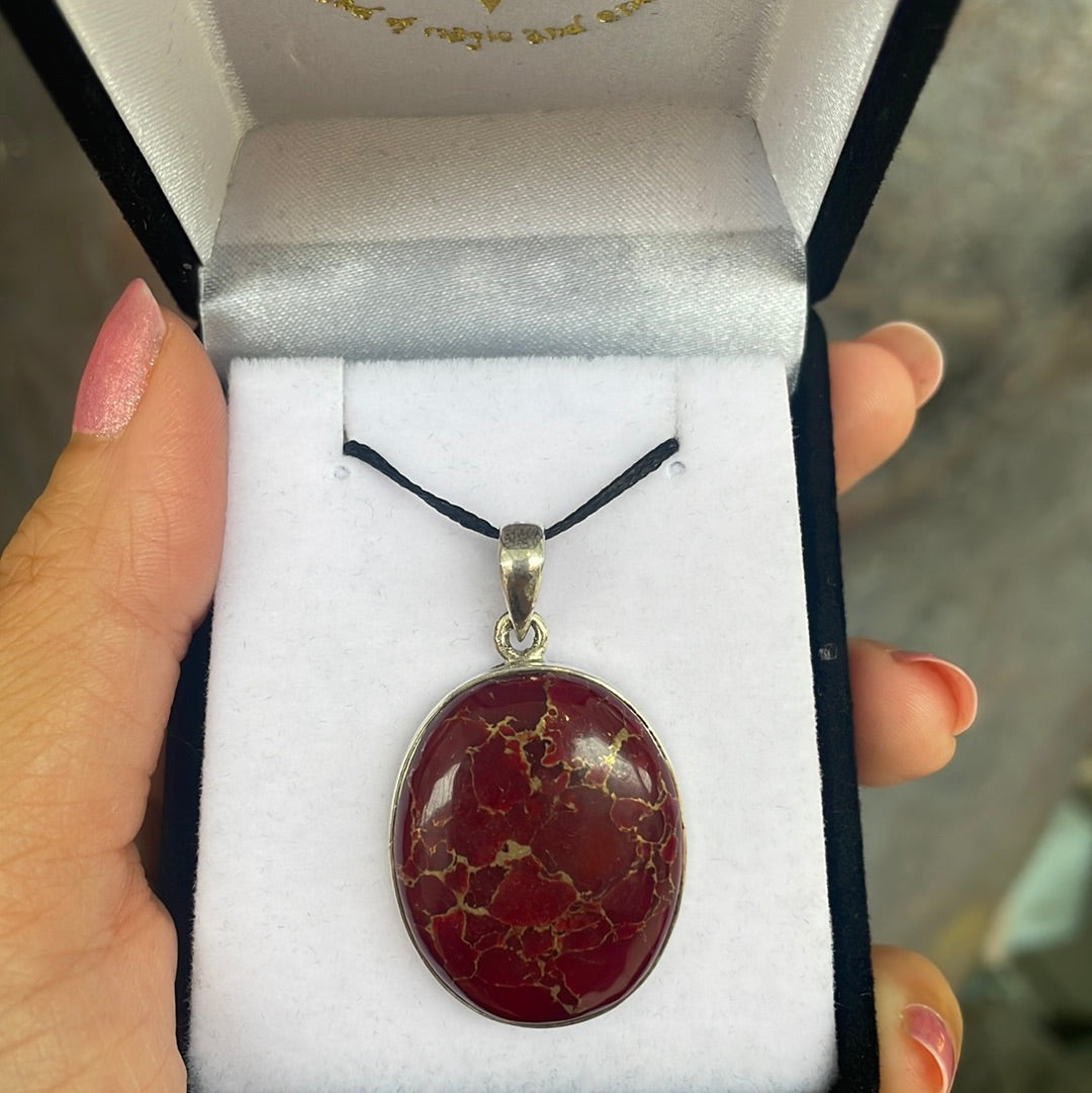 Red turquoise silver pendant - Rivendell Shop