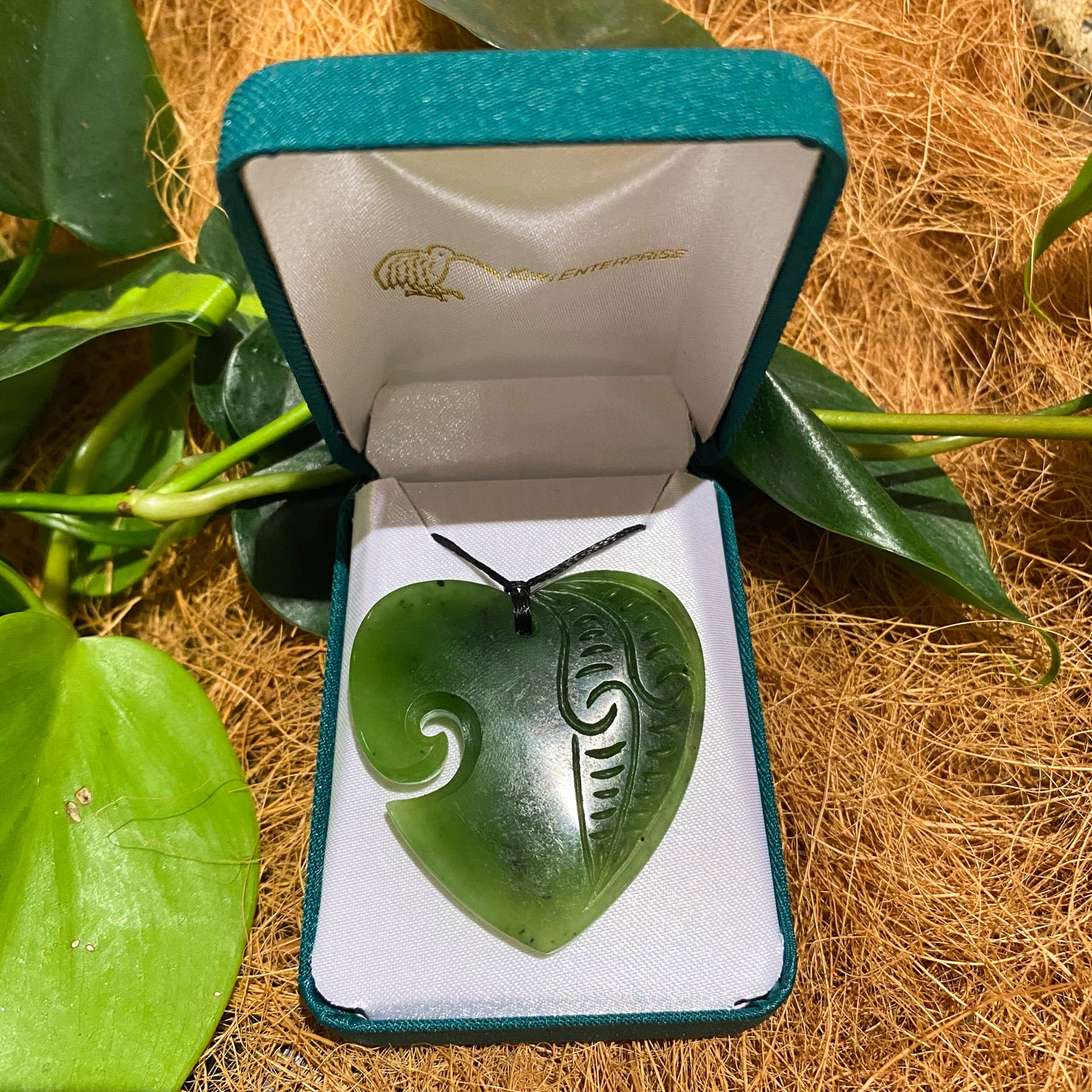 Heart Greenstone Pendant Carving with Koru Indentation - Rivendell Shop