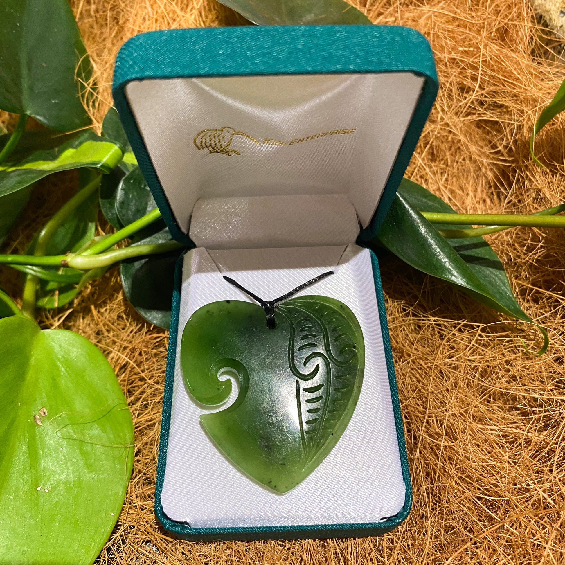 Heart Greenstone Pendant Carving with Koru Indentation - Rivendell Shop