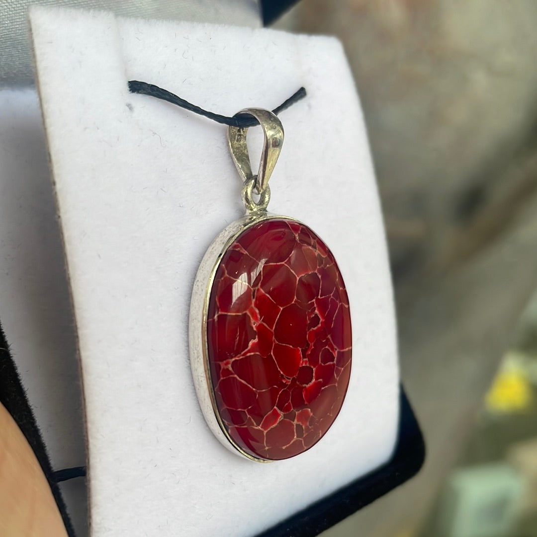 Red turquoise silver pendant - Rivendell Shop