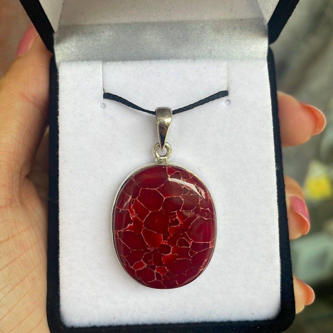 Red turquoise silver pendant - Rivendell Shop