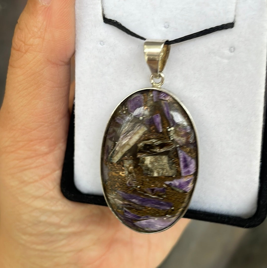 Charoite sterling silver pendant - Rivendell Shop