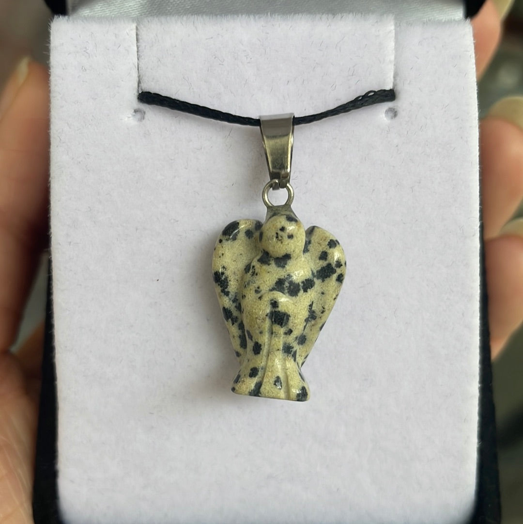 Dalmatian jasper angel pendant - Rivendell Shop