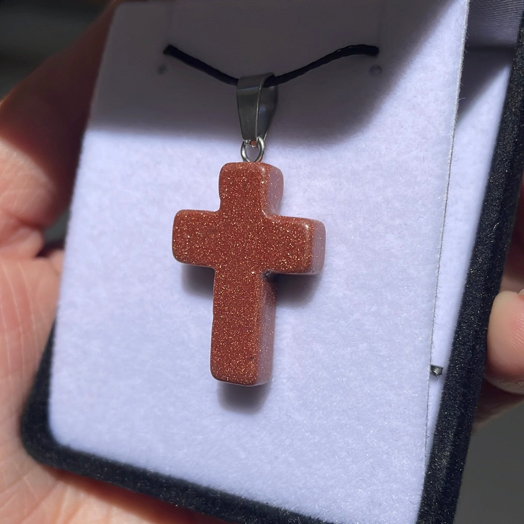 Goldstone cross pendant - Rivendell Shop