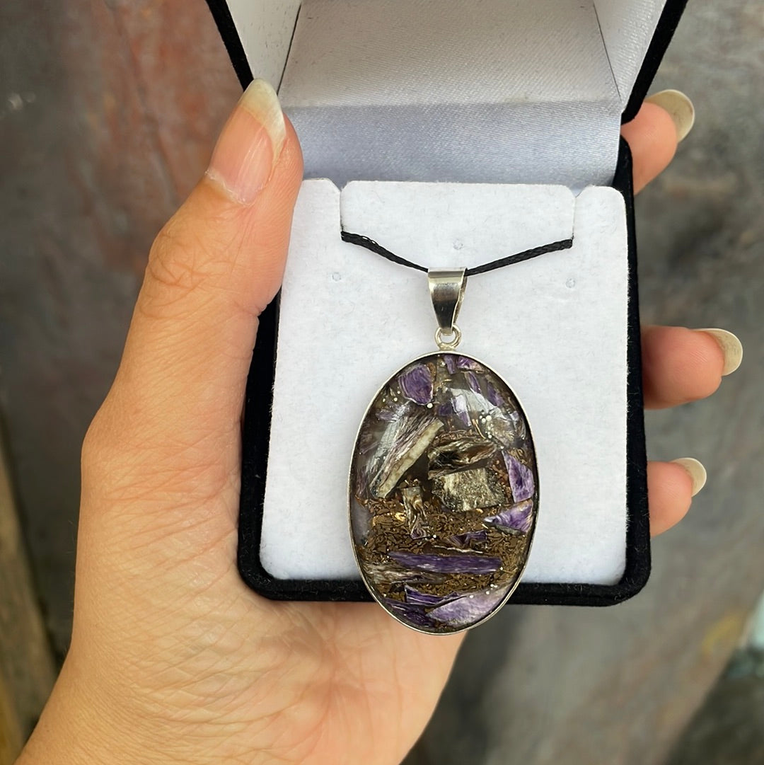 Charoite sterling silver pendant - Rivendell Shop