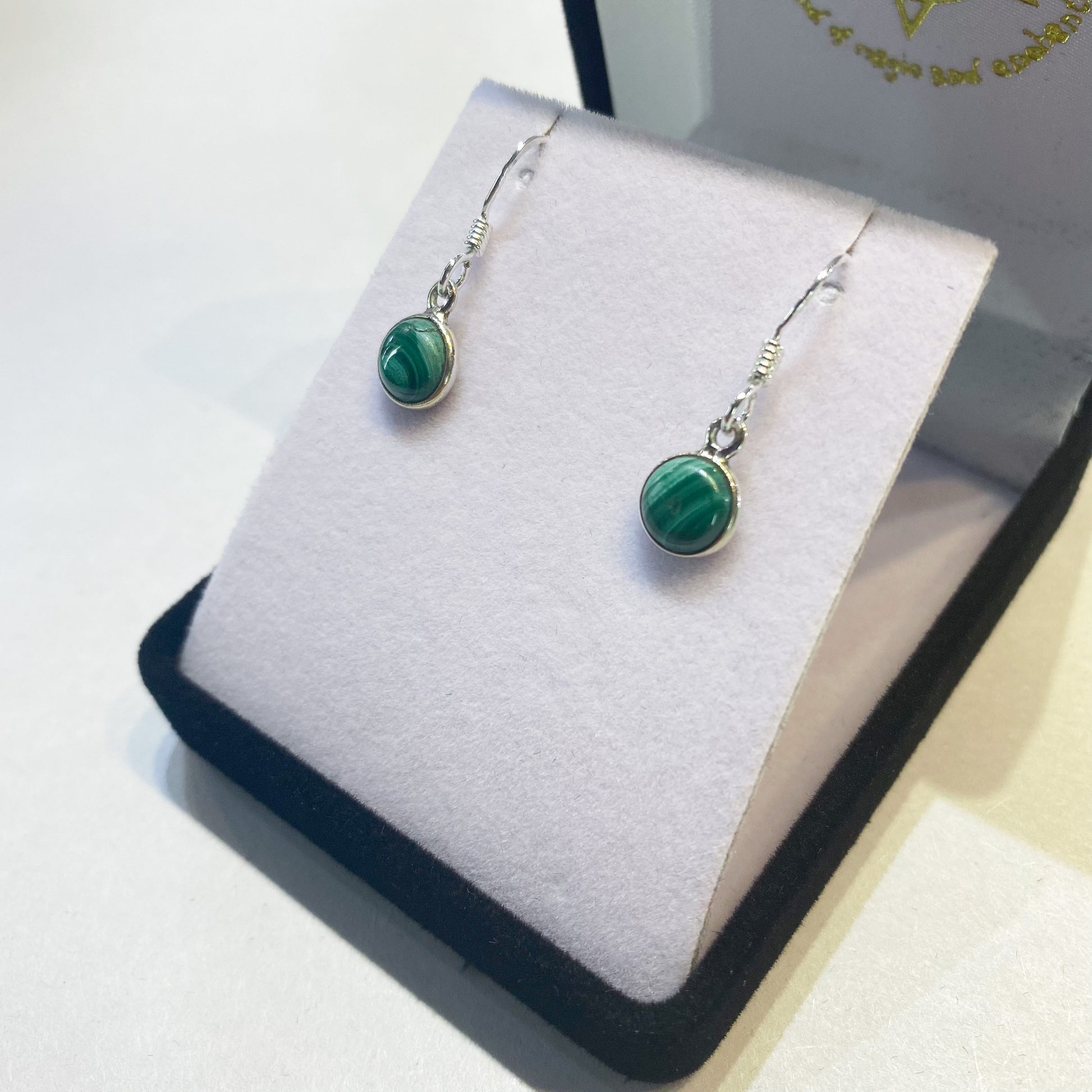 Malachite 925 Sterling Silver Drop Circle Earrings - Rivendell Shop