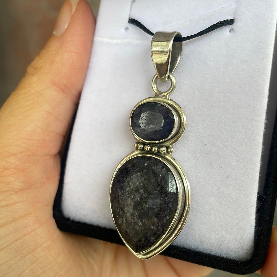 Sapphire sterling silver pendant - Rivendell Shop