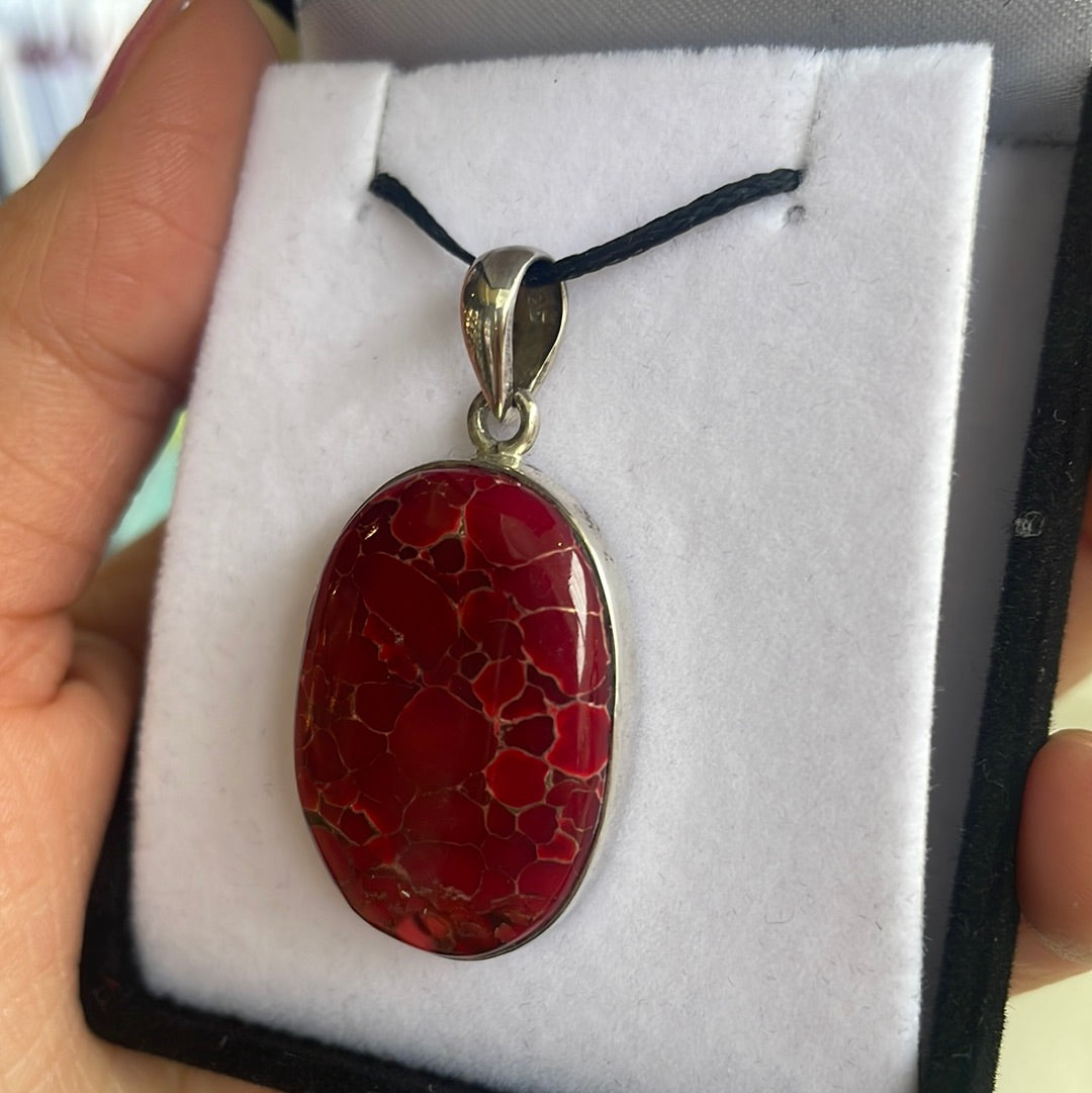 Red turquoise silver pendant - Rivendell Shop