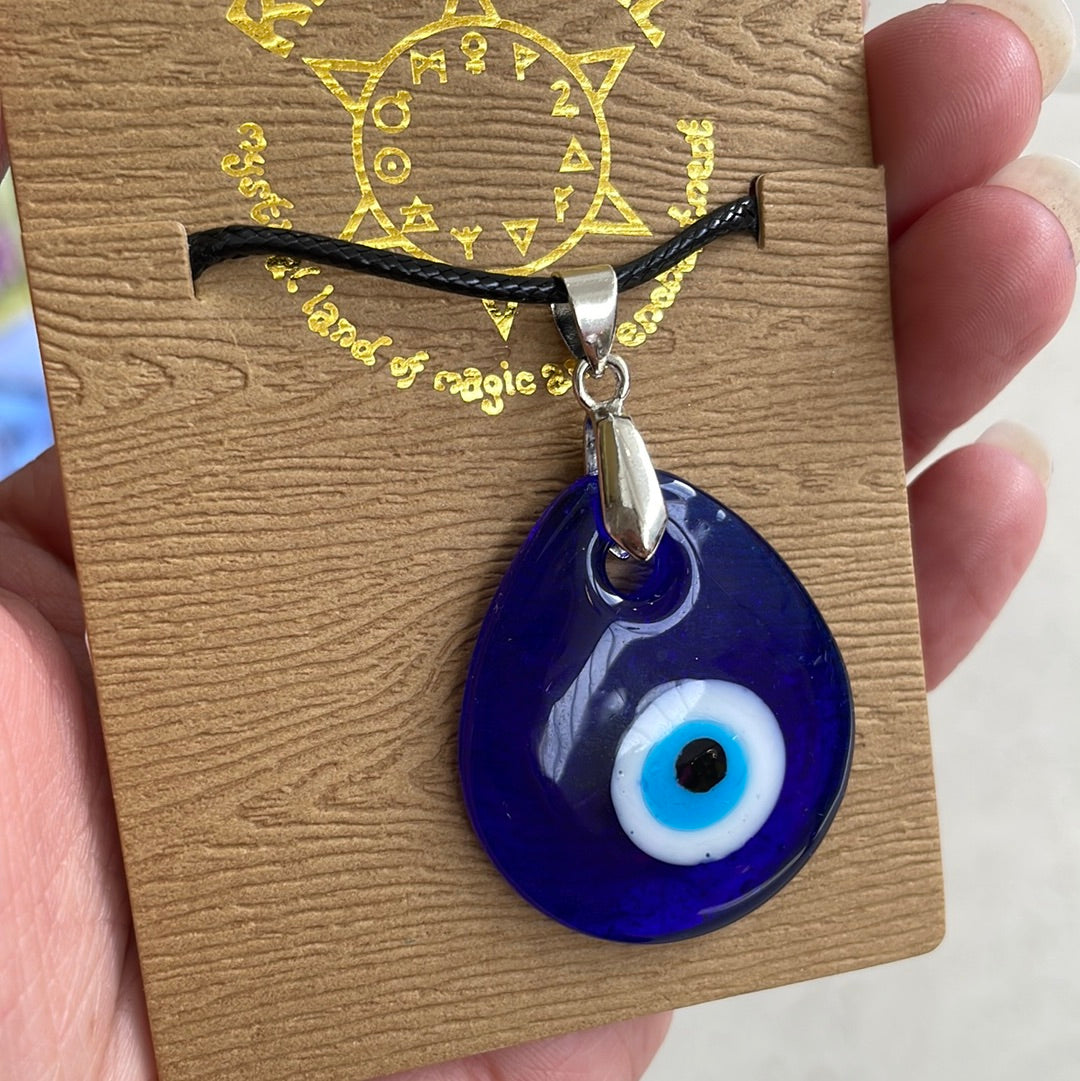 Evil Eye Pendant - Waxed cord Teardrop - Rivendell Shop