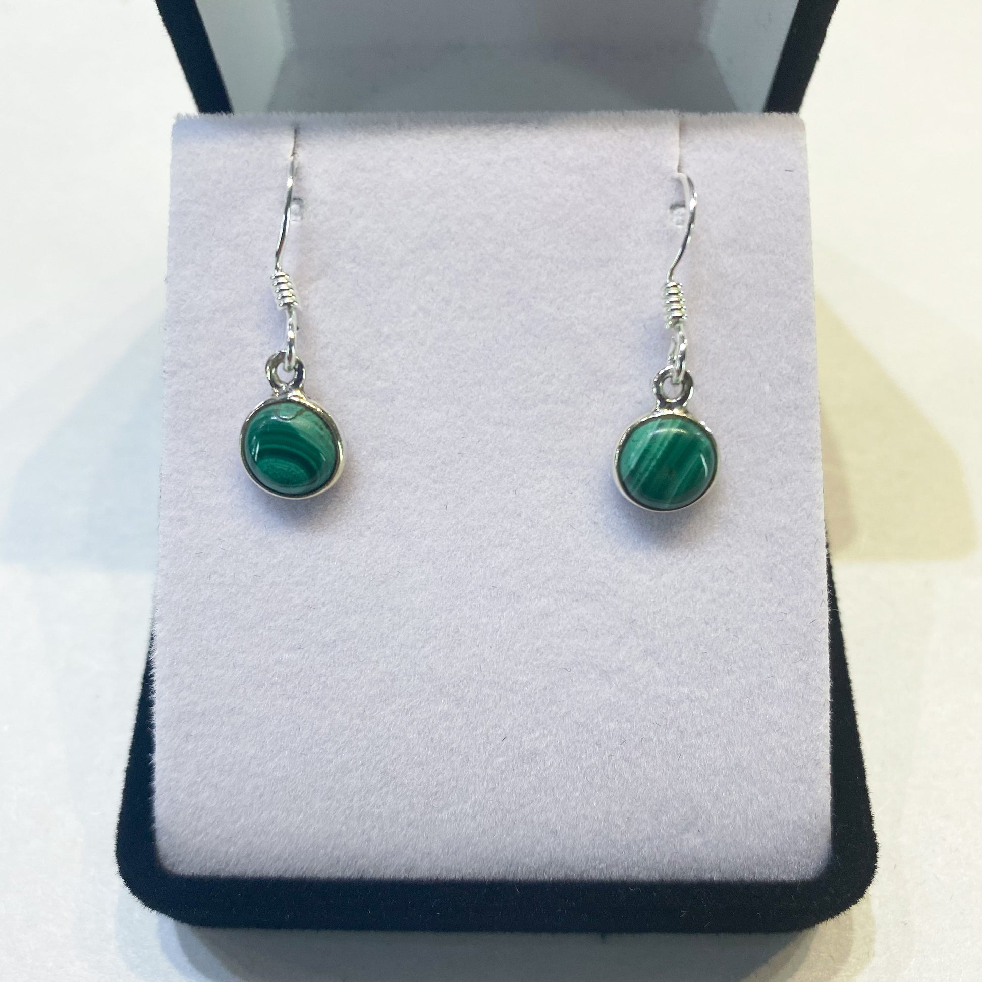 Malachite 925 Sterling Silver Drop Circle Earrings - Rivendell Shop