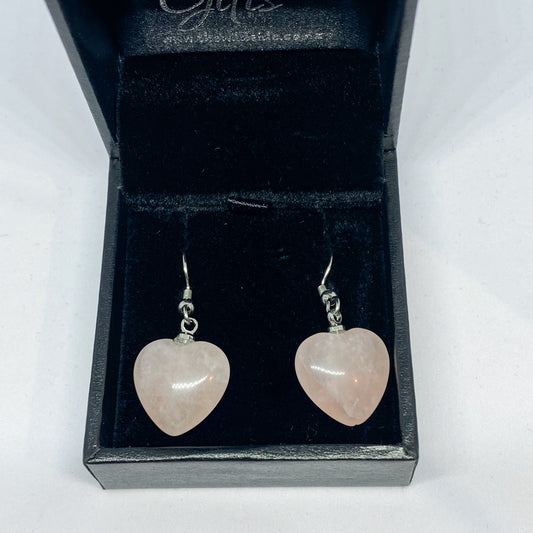 Rose Quartz Heart Earrings - Rivendell Shop