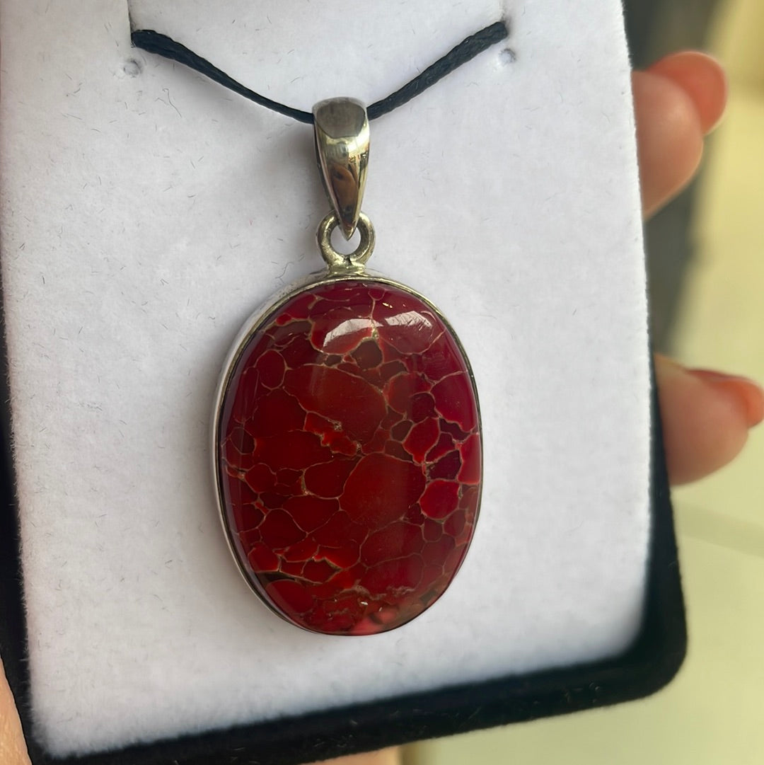 Red turquoise silver pendant - Rivendell Shop