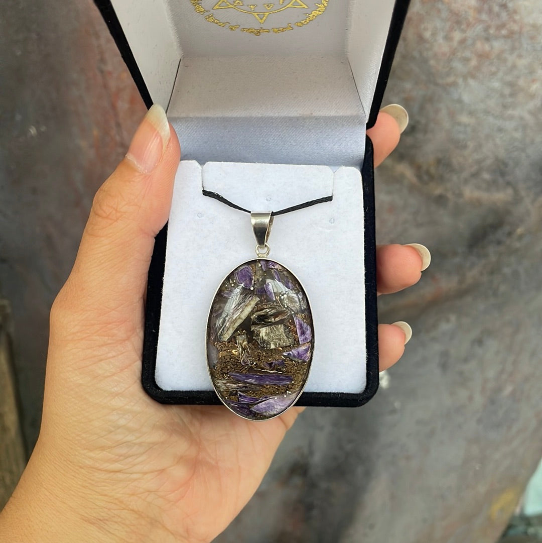 Charoite sterling silver pendant - Rivendell Shop