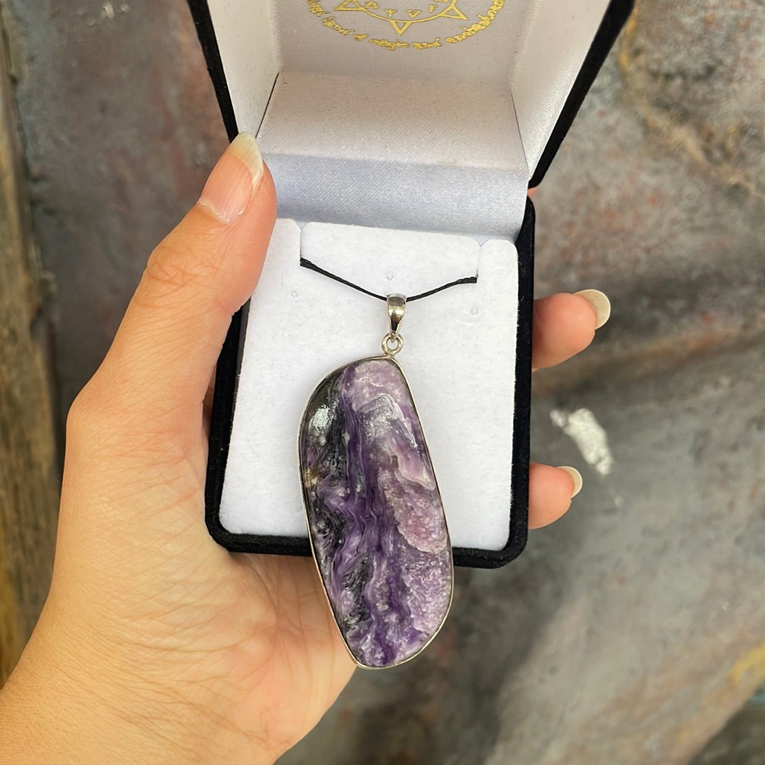 Charoite sterling silver pendant - Rivendell Shop