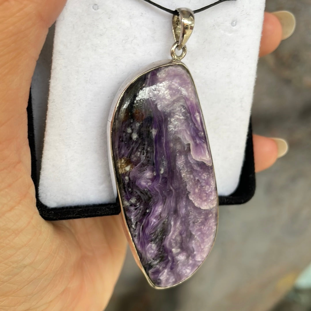 Charoite sterling silver pendant - Rivendell Shop