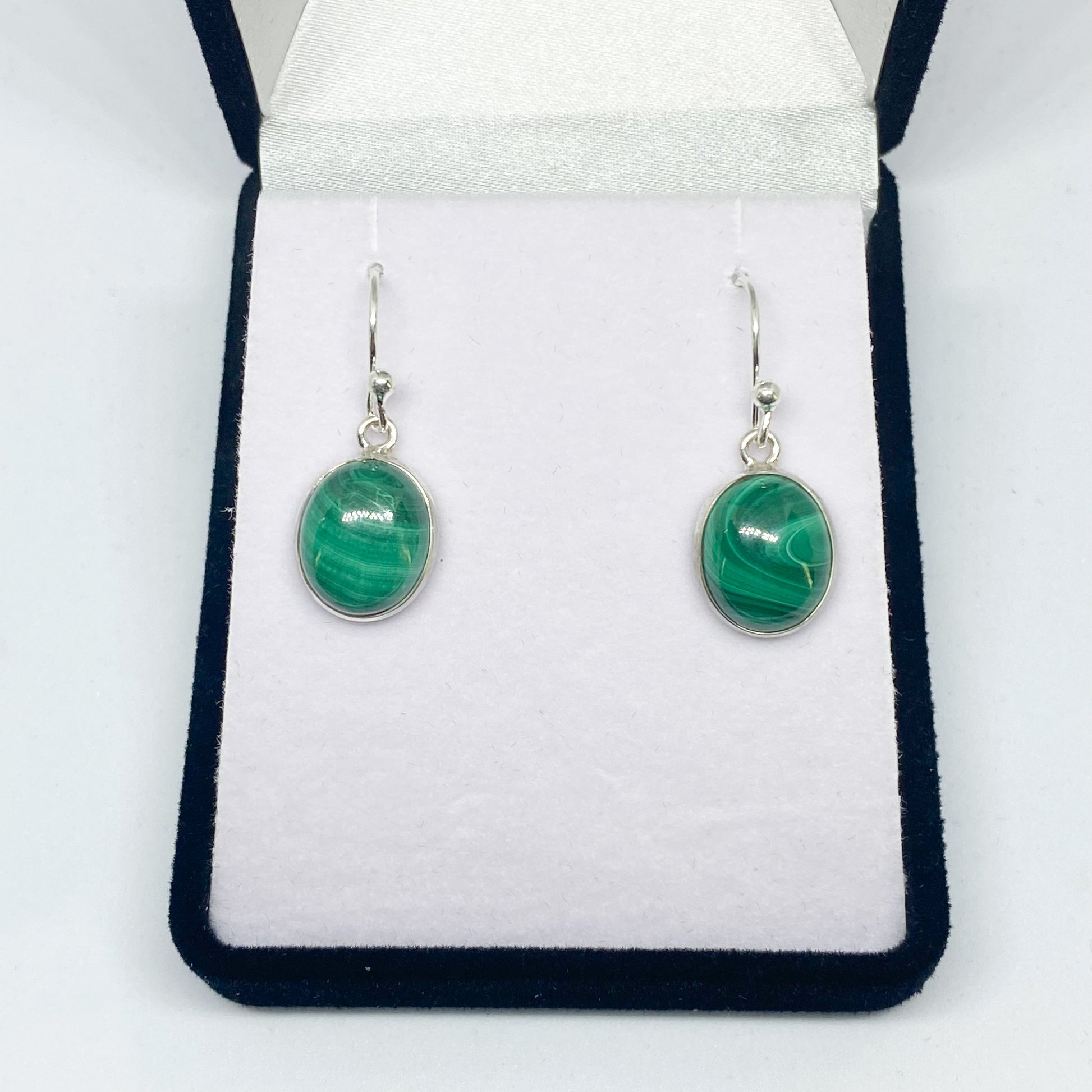 Malachite Drop Earrings - Oval - Rivendell Shop