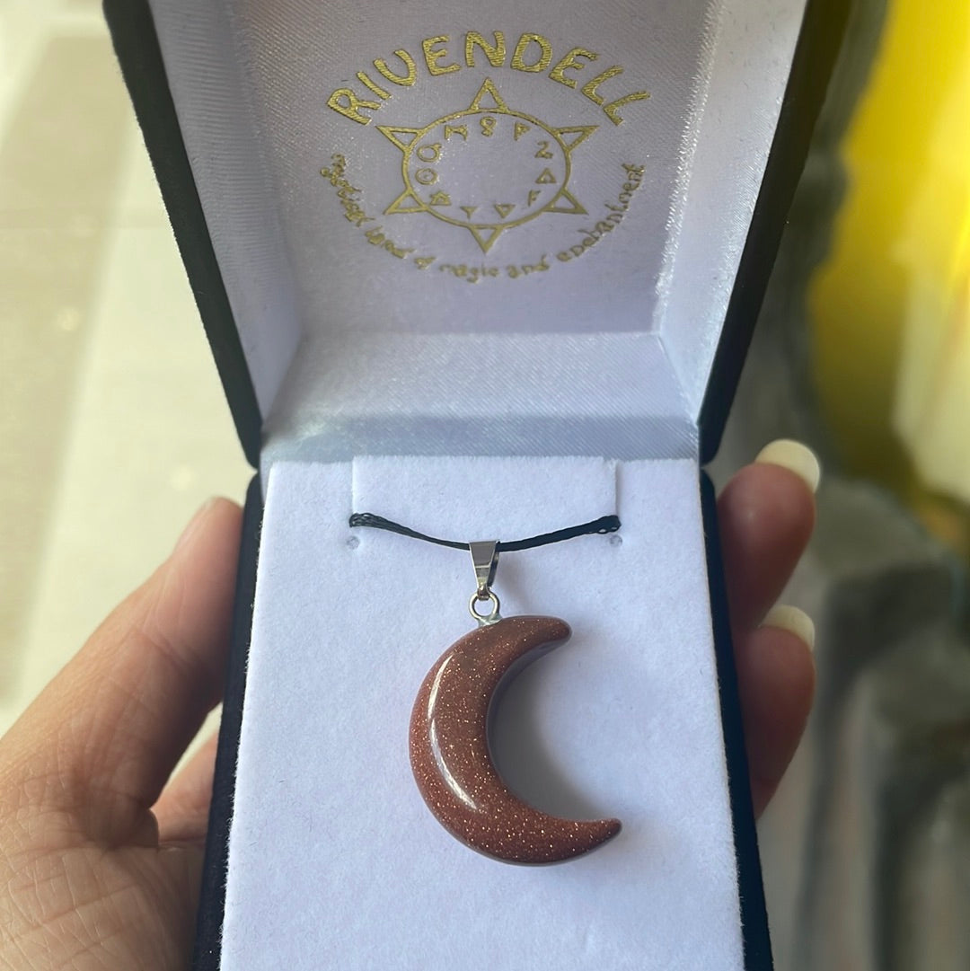 Goldstone Moon Pendant - Rivendell Shop