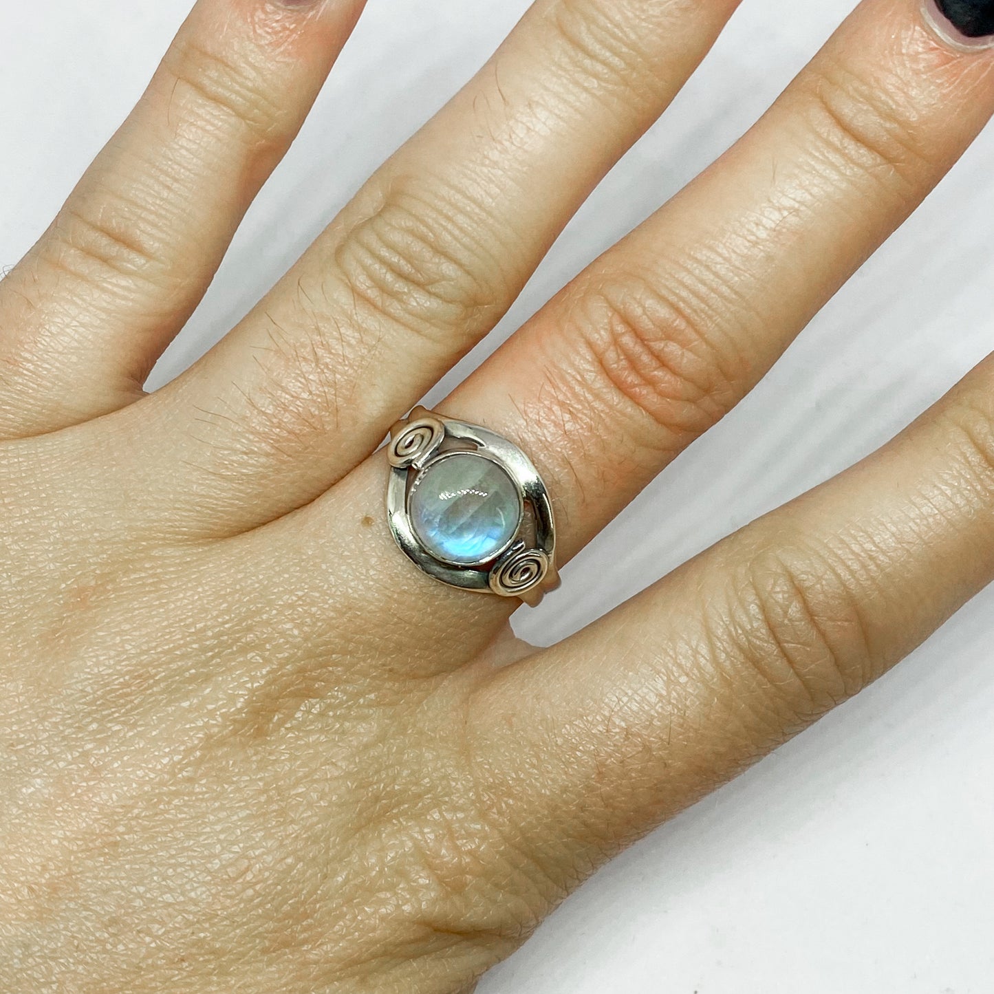 Moonstone 925 Sterling Silver Ring w Spiral - Rivendell Shop