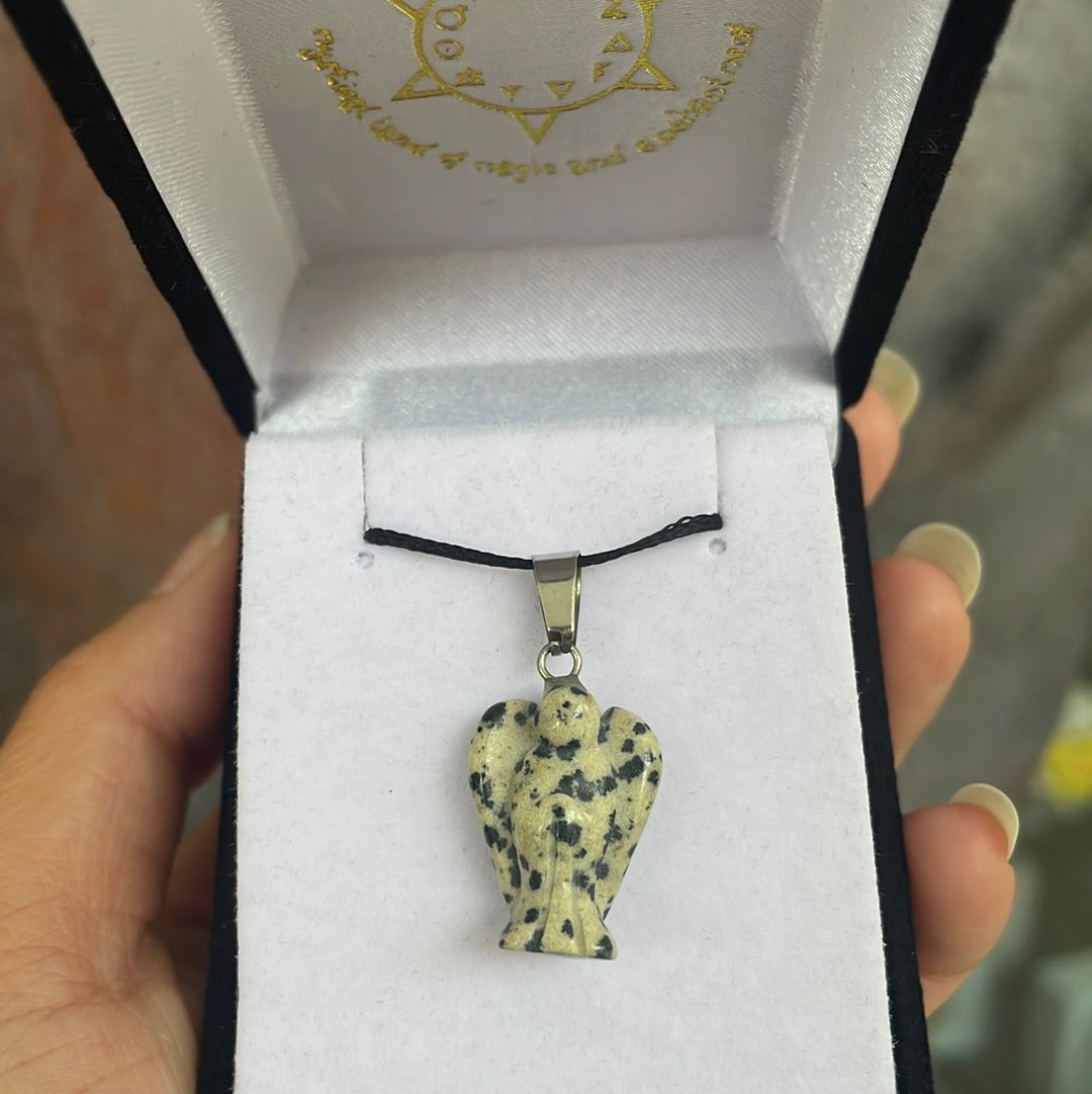 Dalmatian jasper angel pendant - Rivendell Shop