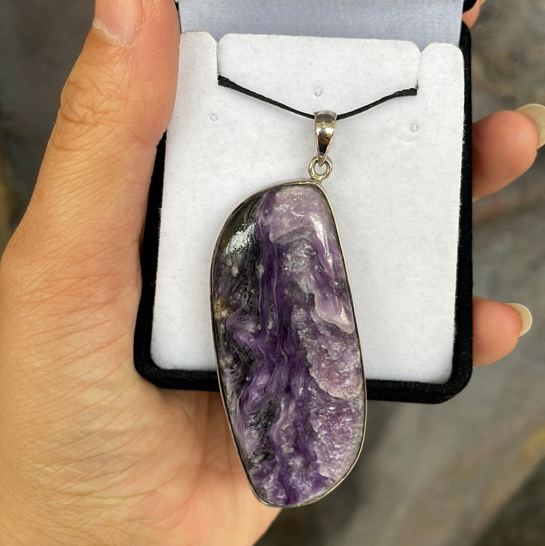 Charoite sterling silver pendant - Rivendell Shop