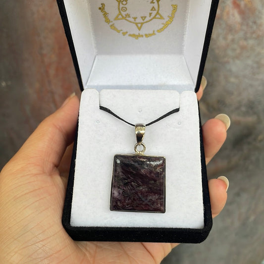 Charoite square sterling silver pendant - Rivendell Shop