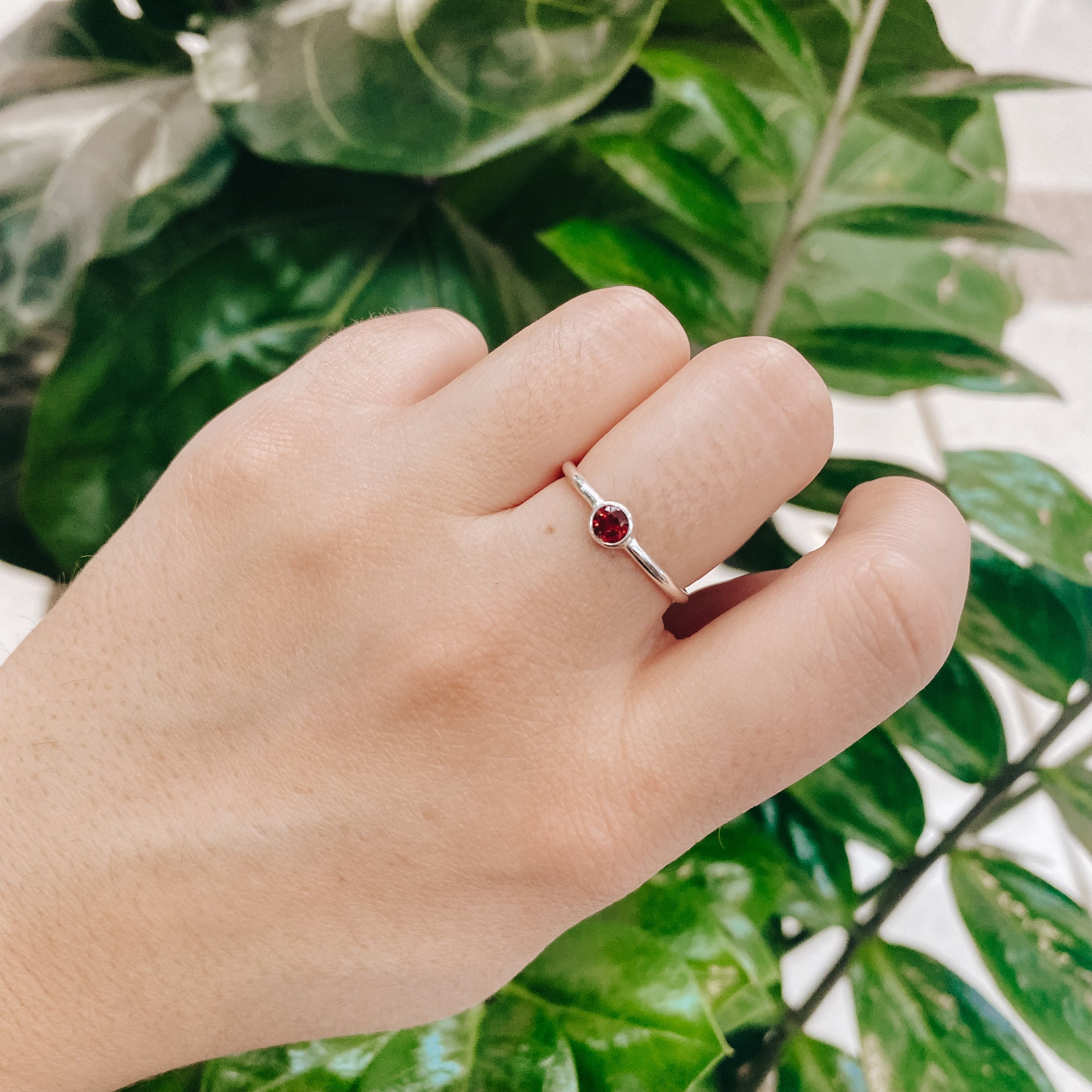 Garnet Delicate 925 Sterling Silver Ring - Rivendell Shop