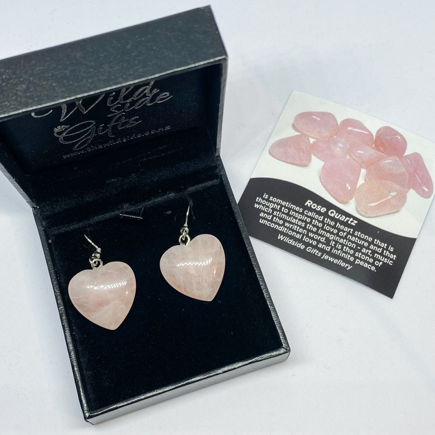 Rose Quartz Heart Earrings - Rivendell Shop