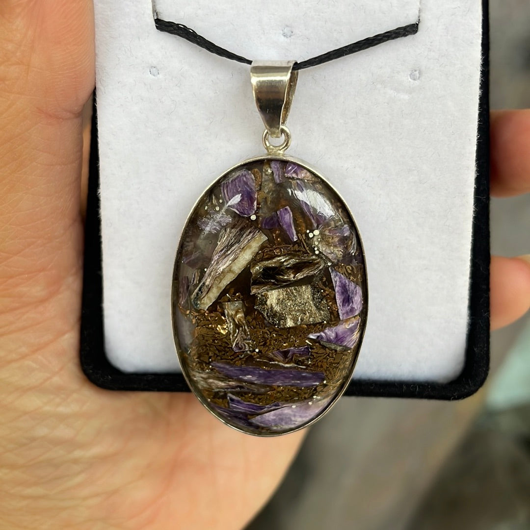 Charoite sterling silver pendant - Rivendell Shop