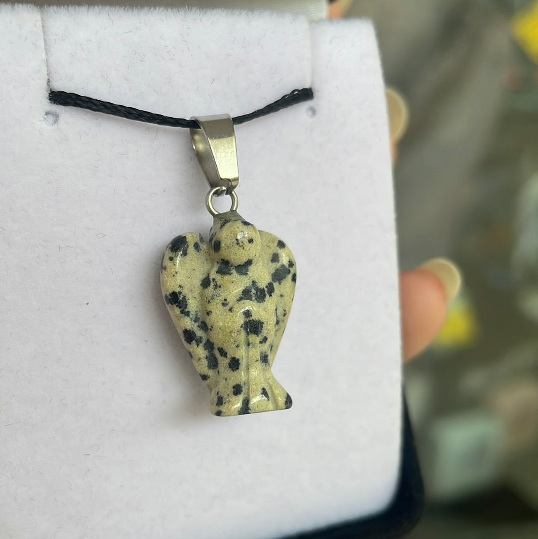 Dalmatian jasper angel pendant - Rivendell Shop