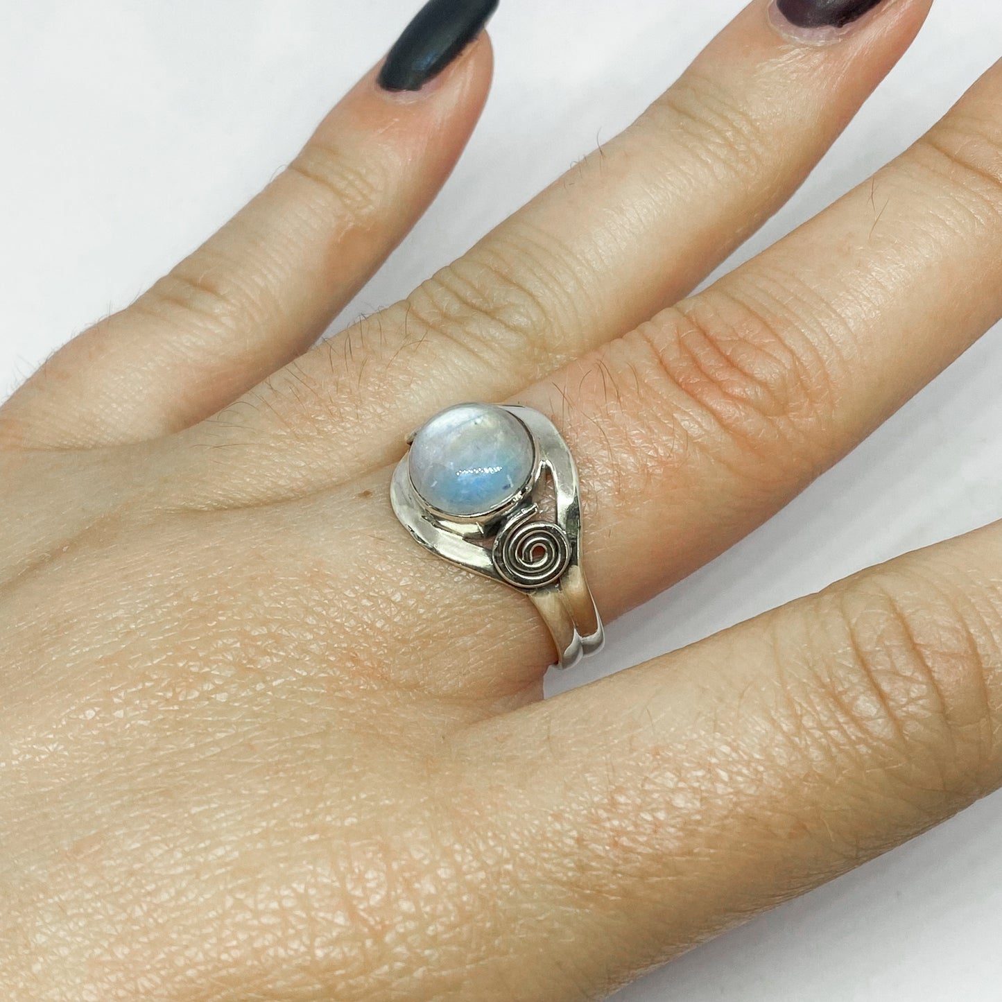 Moonstone 925 Sterling Silver Ring w Spiral - Rivendell Shop