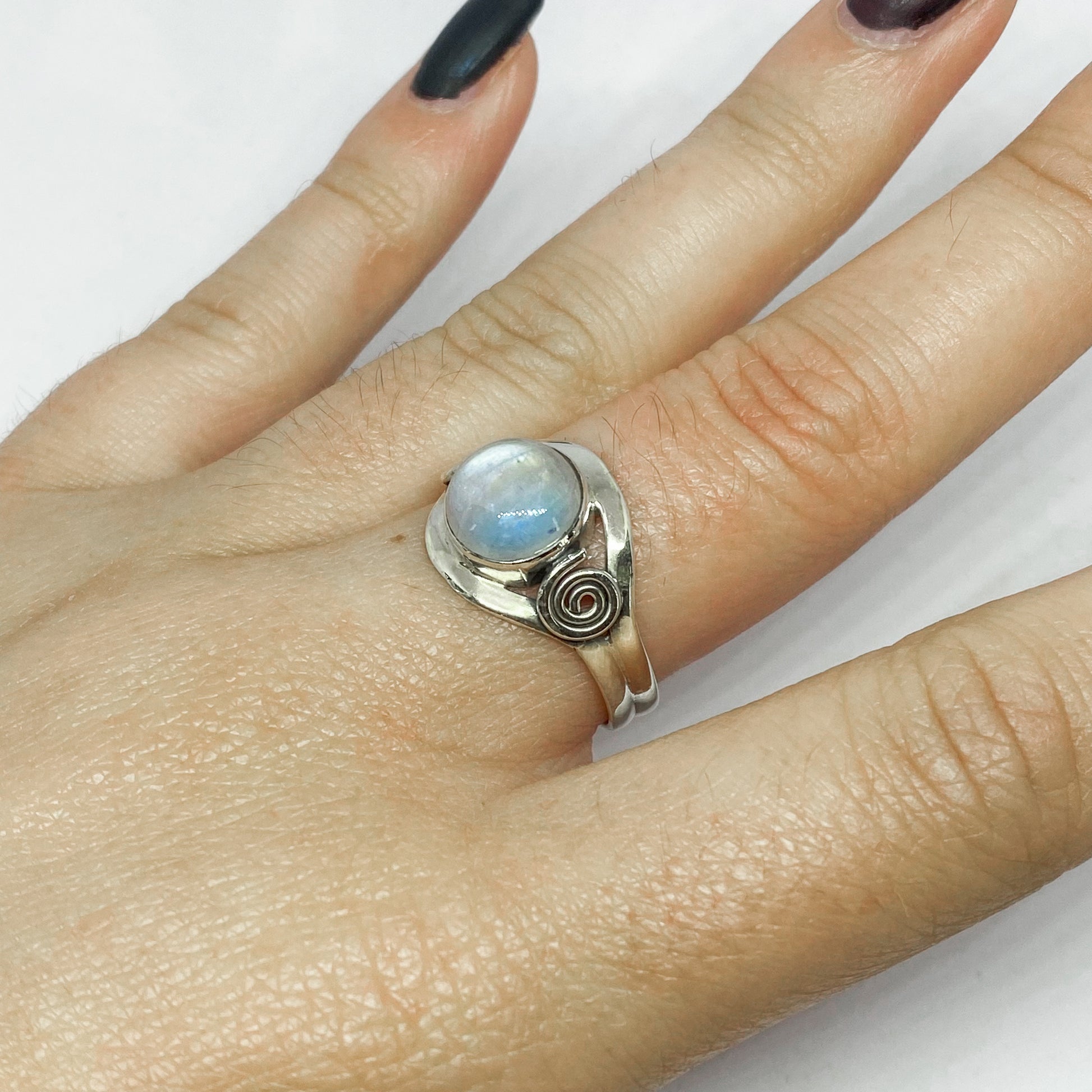 Moonstone 925 Sterling Silver Ring w Spiral - Rivendell Shop