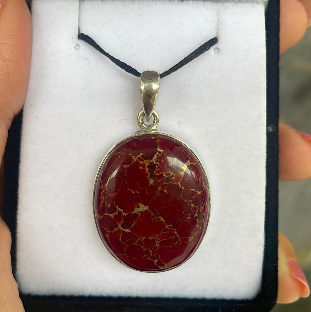 Red turquoise silver pendant - Rivendell Shop