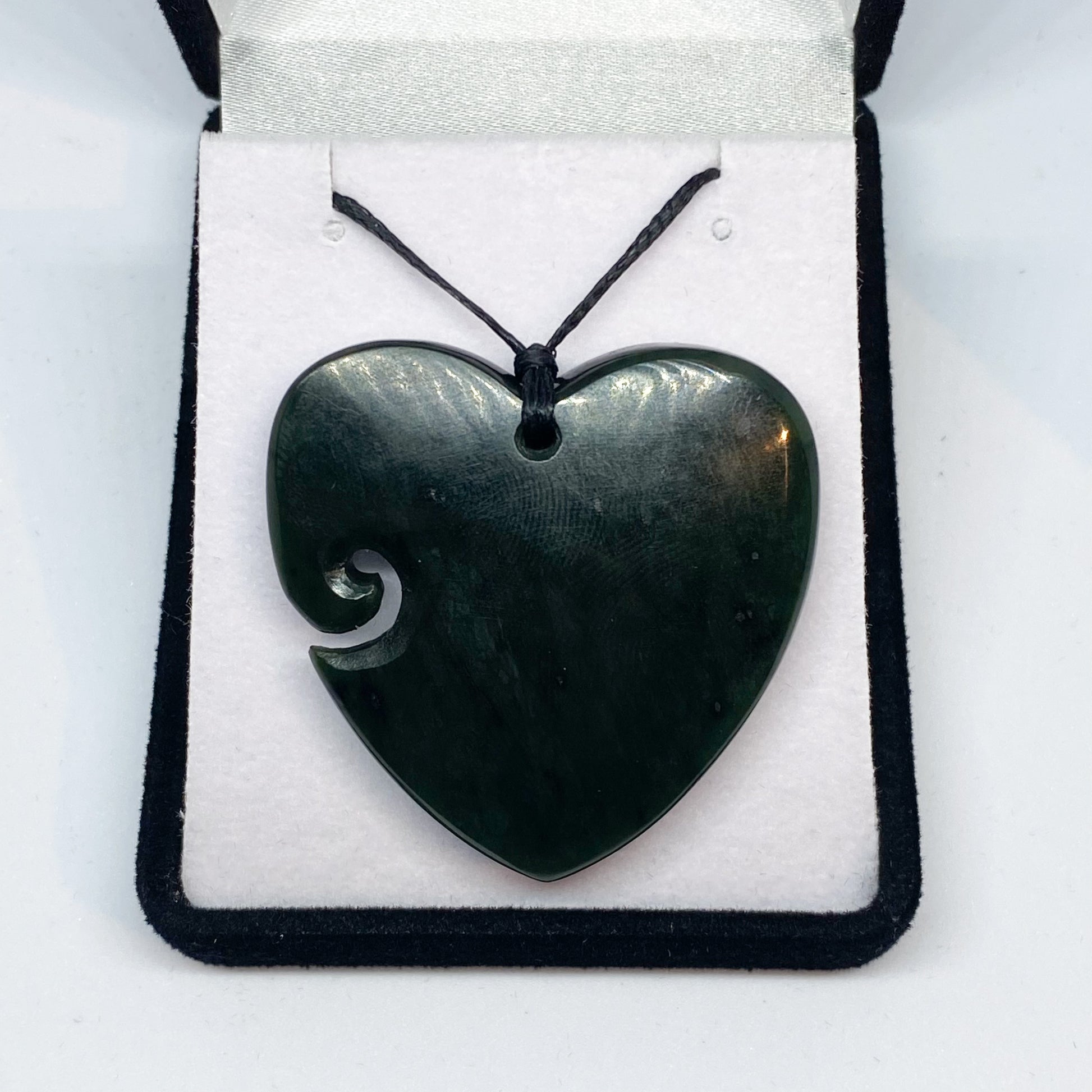 Heart Greenstone Pendant with Koru Indentation - Rivendell Shop