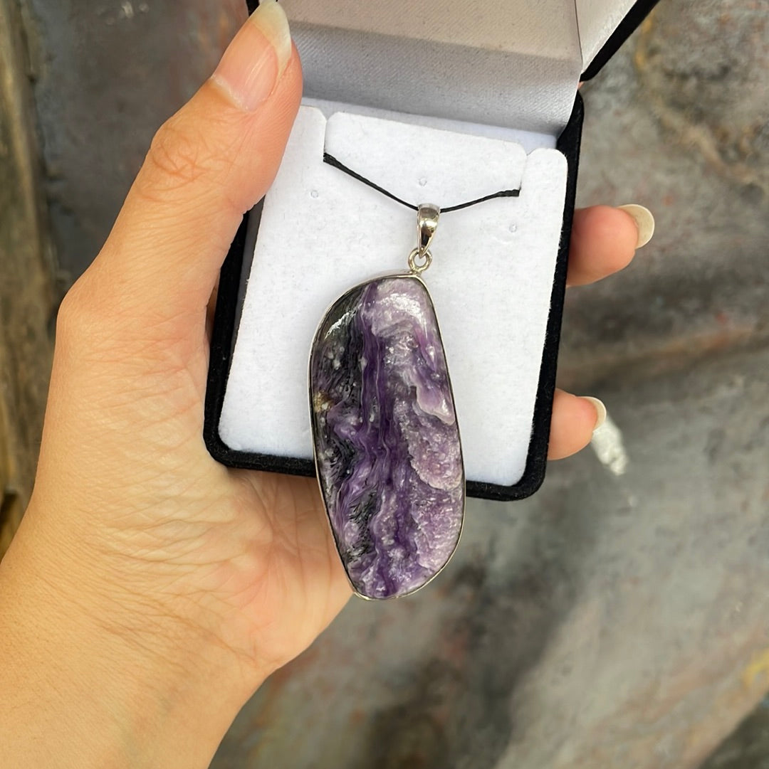 Charoite sterling silver pendant - Rivendell Shop