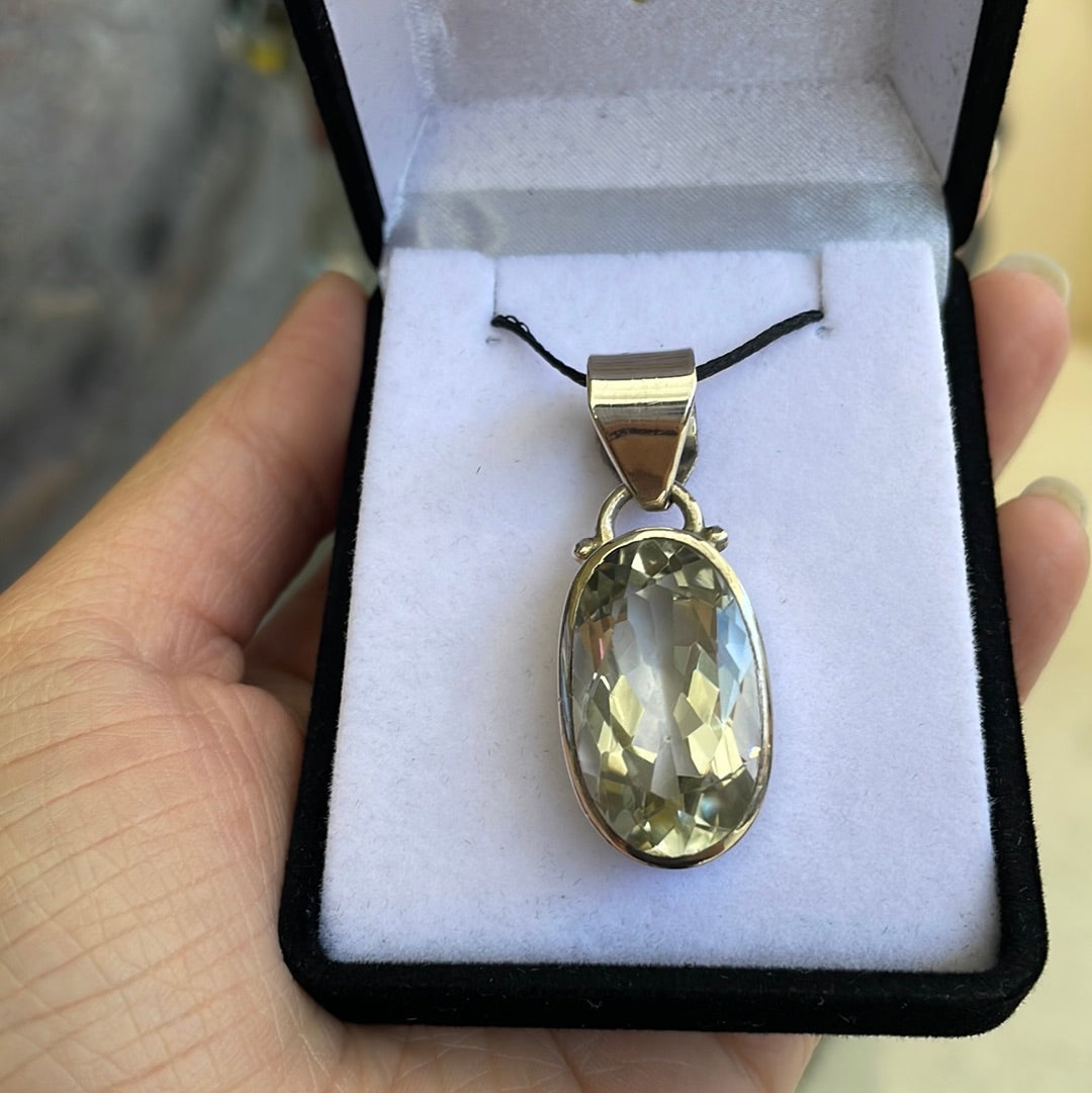 Green amethyst sterling silver pendant - Rivendell Shop