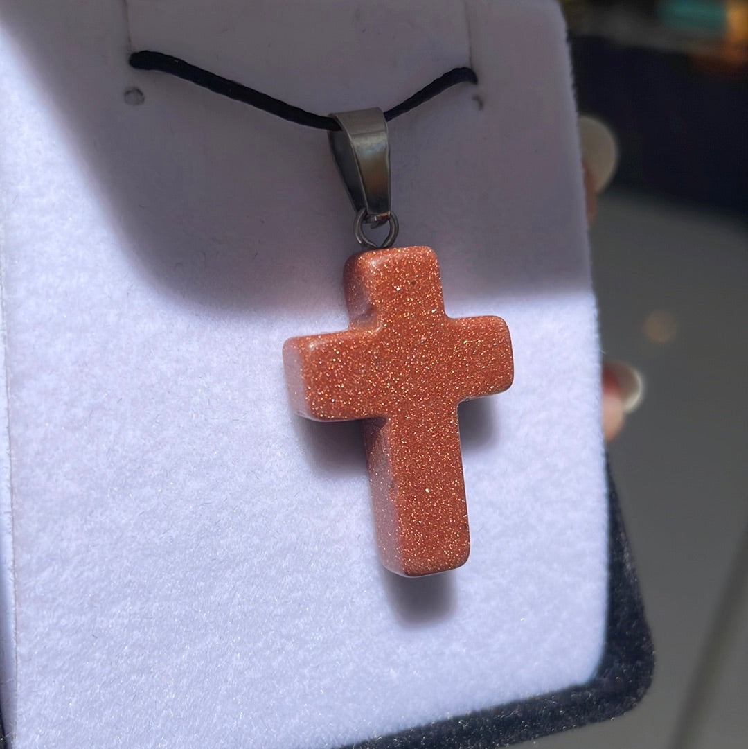 Goldstone cross pendant - Rivendell Shop