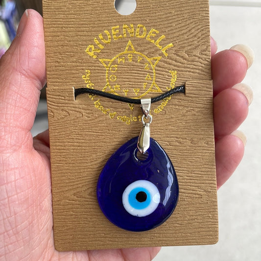 Evil Eye Pendant - Waxed cord Teardrop - Rivendell Shop