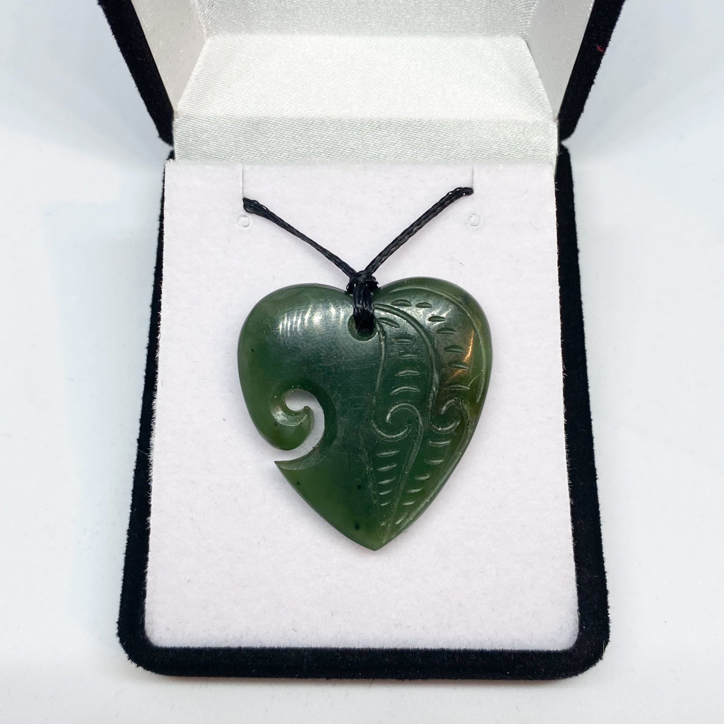 Heart Greenstone Pendant Carving with Koru Indentation - Rivendell Shop