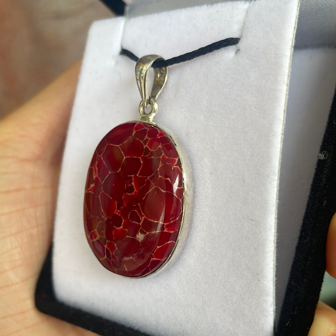 Red turquoise silver pendant - Rivendell Shop